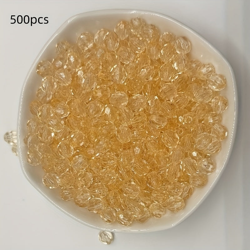 TEMU 500pcs 8mm Acrylic Beads, 32 Cut Transparent Crystal Loose Beads For Diy Handmade Bags, Pen Holder, Tissue Box, Door Curtain Crafts
