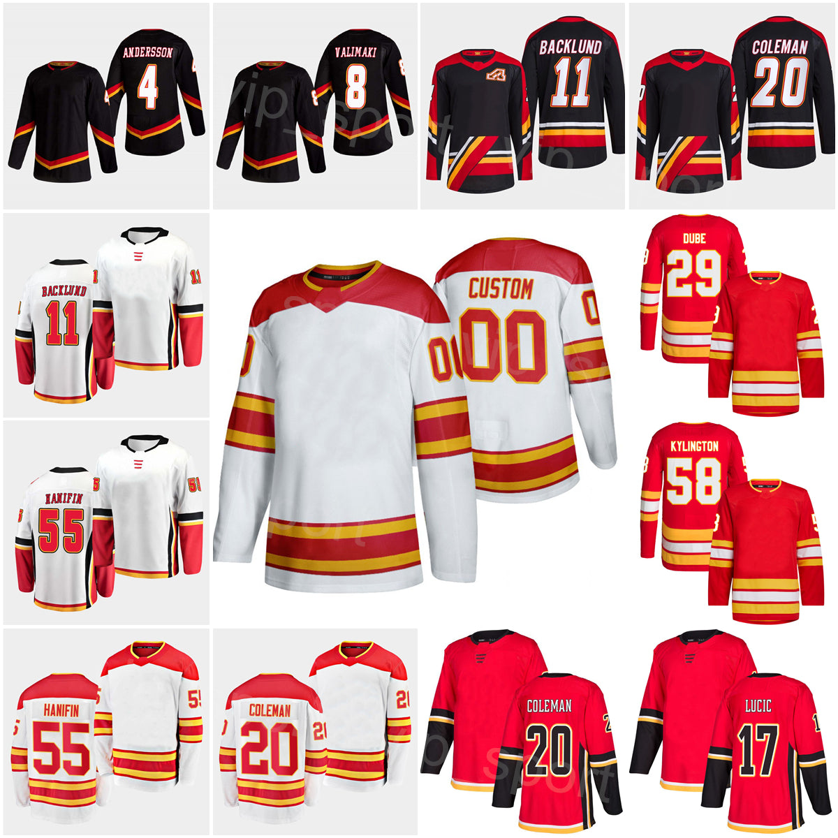 Reverse Retro Hockey 16 Nikita Zadorov Jerseys 22 Trevor Lewis 58 Oliver Kylington Blake Coleman Mikael Backlund Noah Hanifin Rasmus Andersson Chris