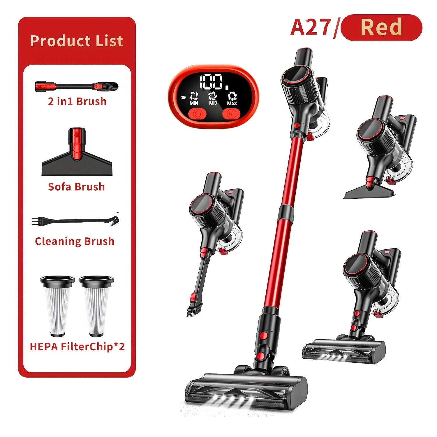 TEMU Cordless Vacuum Cleaner, Lightweight Stick Vacuum With 3 Suction , Led Display, Anti- Vacuum Cleaner For Home, Hard Floor, Carpet, Pet Hair