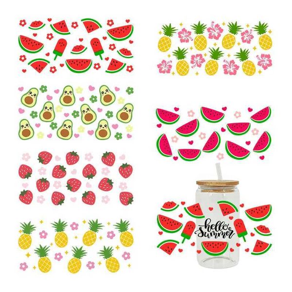 UV DTF Transfer Sticker Fruit Theme For The 16oz Libbey Glasses Wraps Cup Can DIY Waterproof Easy To Use Custom Decals D1081 Y240810