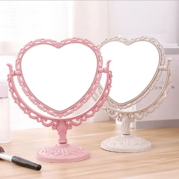 Desktop Makeup Mirror Heart Shape Vanity Portable Doubleside Hand Cosmetic Compact for Women 241024