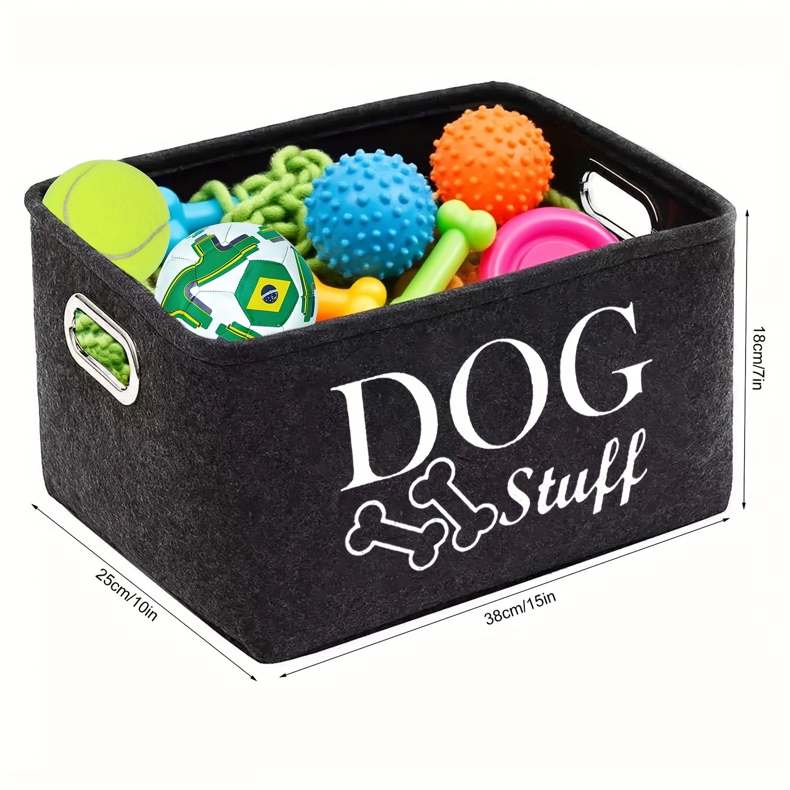 TEMU 1pc Wool Fabric Dog Toy Storage Box With Bone Print - Spacious, Foldable & Easy-clean Organizer For Toys And Accessories - Perfect For Small To