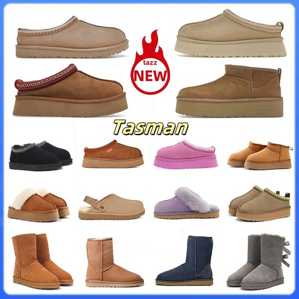 Tasman Boots slipper tazz Slides sandals Classic Winter Warm Designer Women Snow black sand Fur Ankle Booties Mules Scuffs Chestnut Neumel m