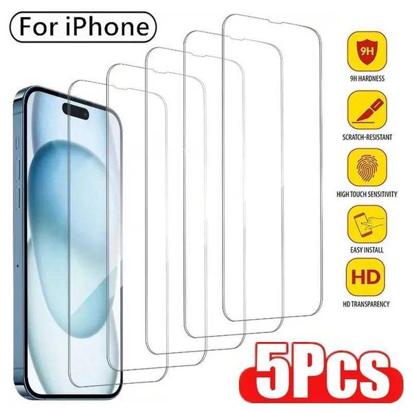 5Pcs Protective Glass for iPhone 15 13 11 14 Pro Max Mini Screen Protector for iPhone 16 7 8 Plus X XR XS Max Tempered Glass M250120
