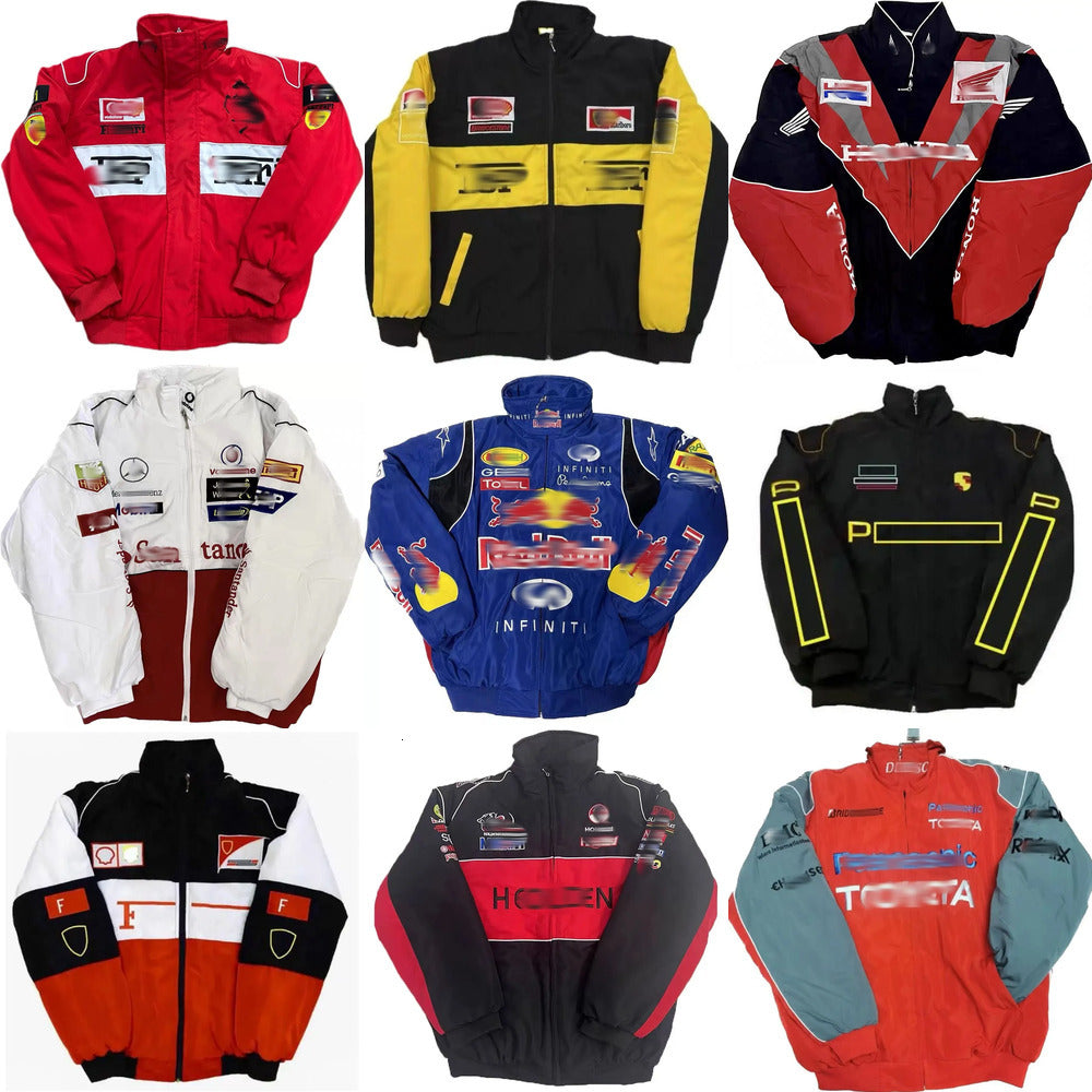 Mens Jacket F1 jacket Formula One Suit Vintage winter Motorcycle Team Rider car Fans Oversized Full Embroidered Cotton Coats Racing outerwear Warm F