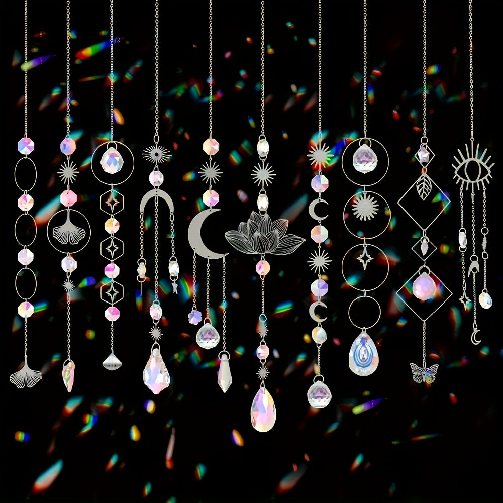 TEMU 10 Colorful With Chain Pendant, Hanging Crystal Prism , Suitable For Windows, Indoor And Outdoor Cars, Rearview Mirrors, Garden Decoration,