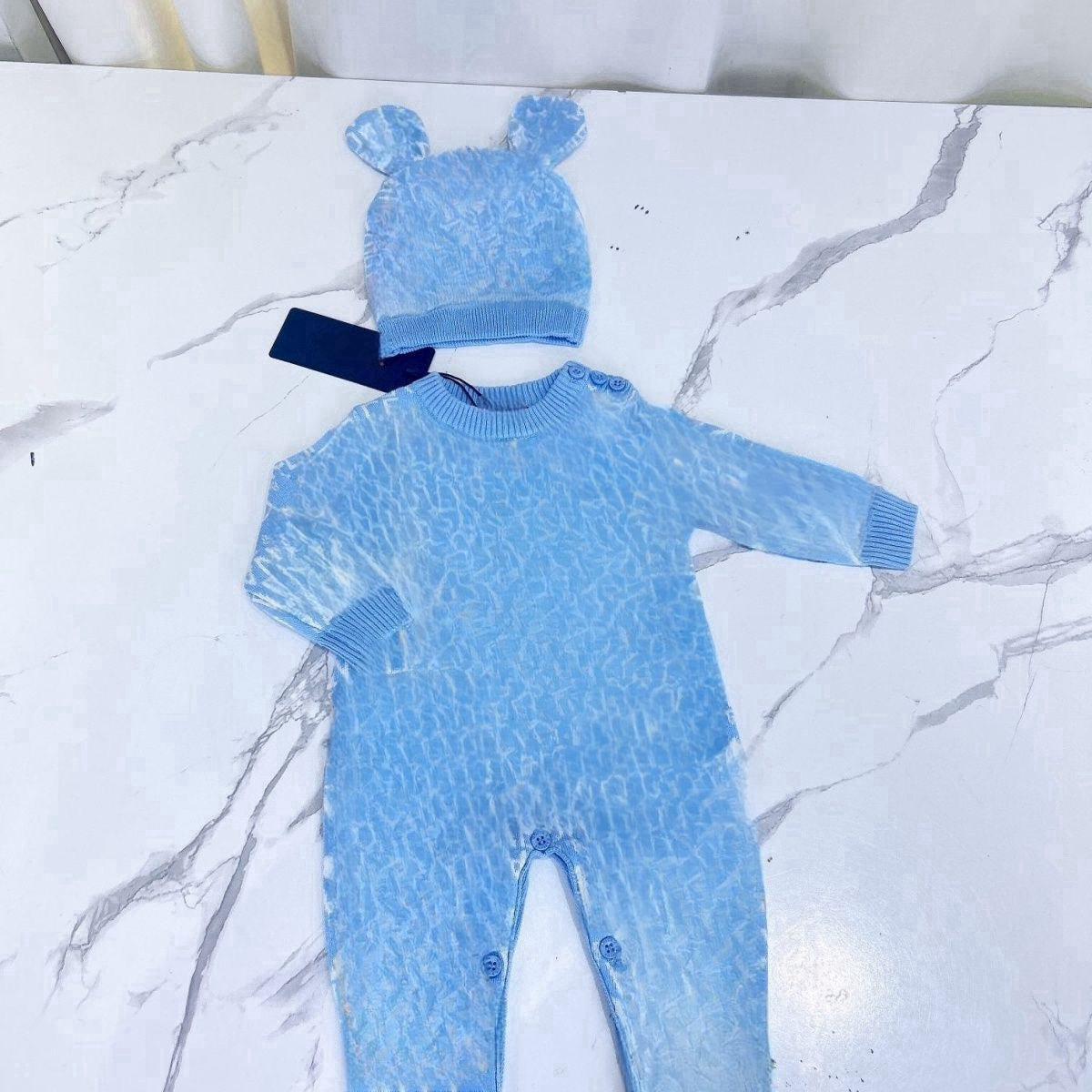 Designer Newborn letter jacquard Knitting Rompers Suits Babies Soft Warm long sleeve Jumpsuit knitted bear ear Hats luxury Infant clothing outfit S1