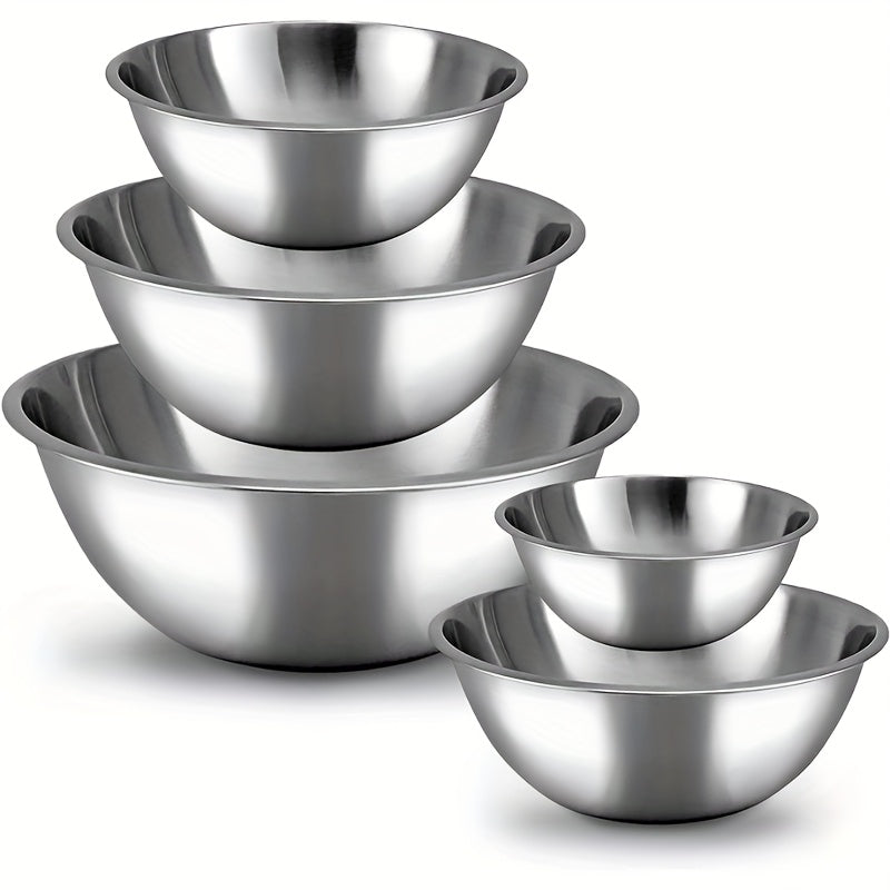 TEMU 5pcs Stainless Steel Mixing Bowls, Stainless Steel Mixing Bowl Set - Easy To Clean, Nesting Bowls For Space Saving Storage, Great For Cooking,