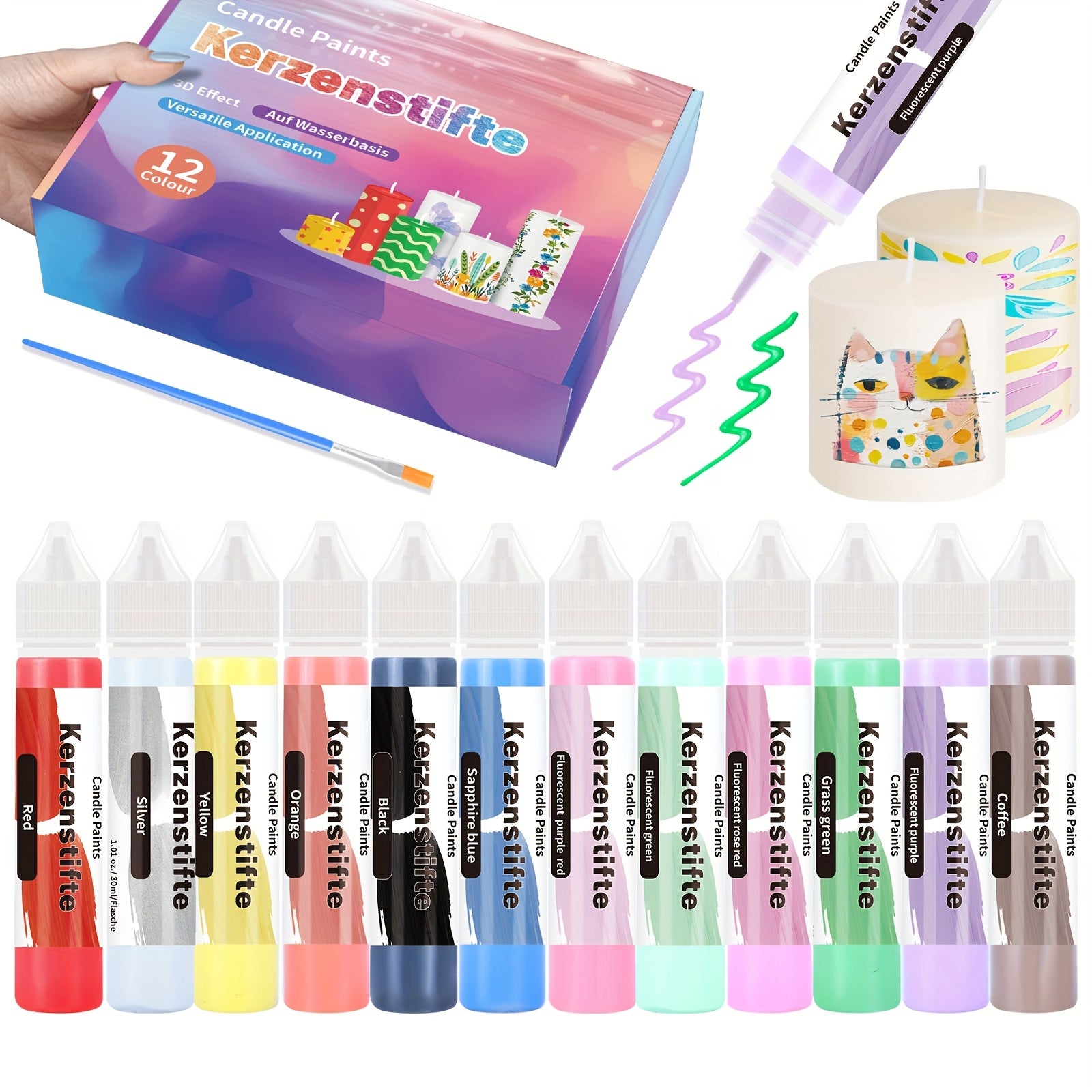 TEMU 12x30ml Candle Wax Pen, Art Pigments For Diy Candle Making, Make Colorful Candles, Perfect For Special Occasion Decoration Candles Party