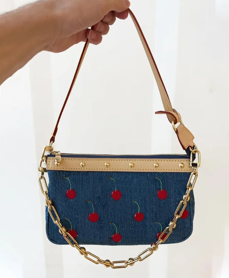 M13994 Luxury womens murakami denim designer bag ladies rivet cherry leather shoulder crossbody bags small women handbag tote bags purse high qualit