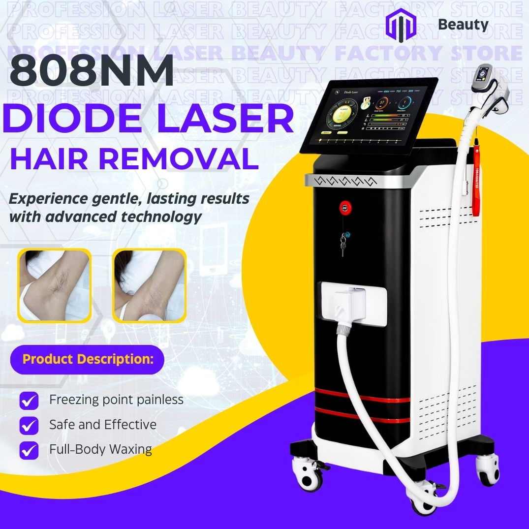 Diode Laser Hair Removal Machine 808nm Triple Wavelength Professional Beauty Salon And Spa Device For Painless Permanent Hair Reduction All Skin Col
