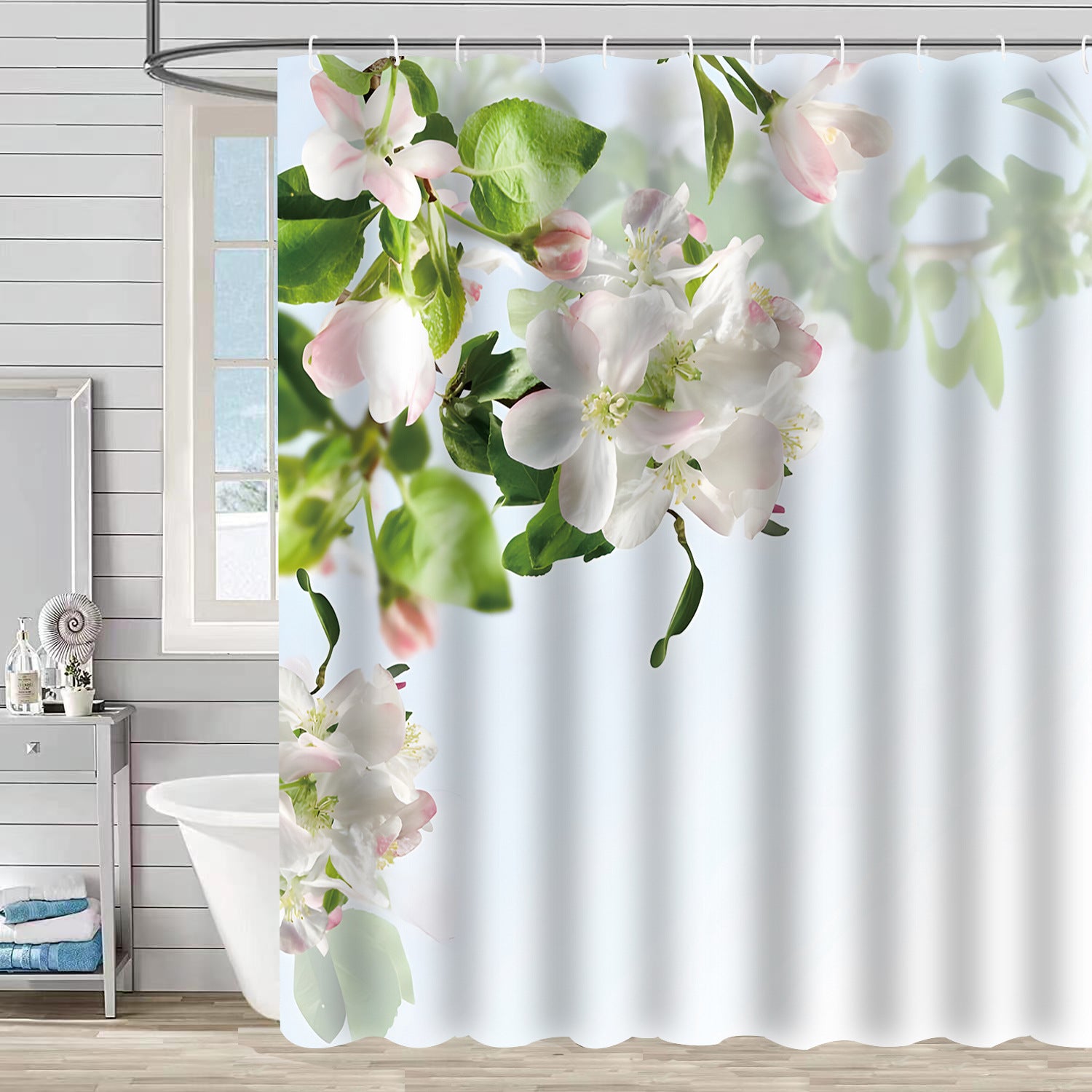 YL-37190 digital shower curtain cross-border plant flower waterproof polyester bathroom four-piece set dry and wet separation moisture-proof