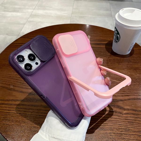 Camera Lens Protection Phone Case For iPhone 11 12 13 14 15Pro Max Candy Color Transparent Soft TPU Back Cover with Stand Holder