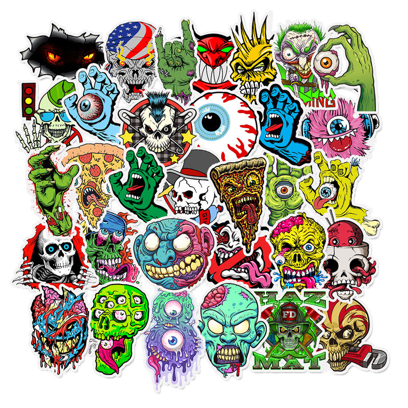 50pcs Waterproof Laptop Skull Horrible Stickers Graffiti Patches Decals for Car Bike Motorcycle Bicycle Luggage Skateboard Guitar Helmet DIY Sticker