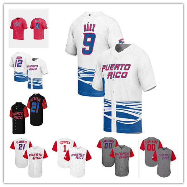 Team Puerto Rico 2023 World Baseball Classic WBC Jersey Francisco Lindor Javier Baez Molina Carlos Correa Marcus Stroman Edwin Diaz Marcus Stroman R