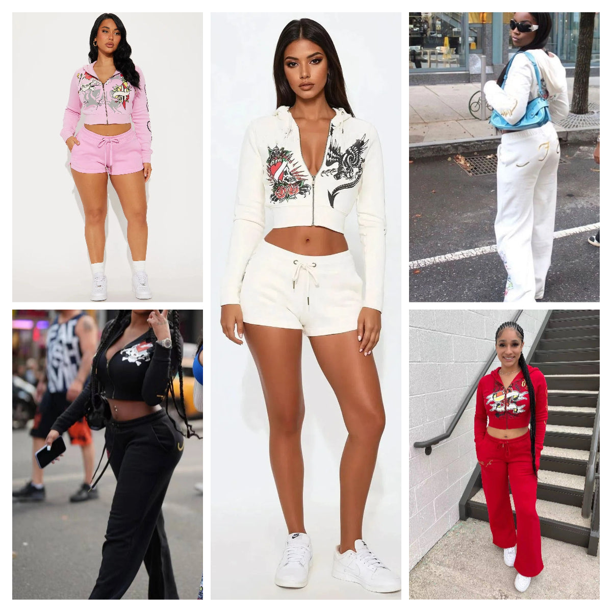 Women Designer Short Cardigan Pants Set High Street Trendy Graphic Printing Slim Fit Tracksuit Comfort Casual High Waisted Straight Tube Trousers