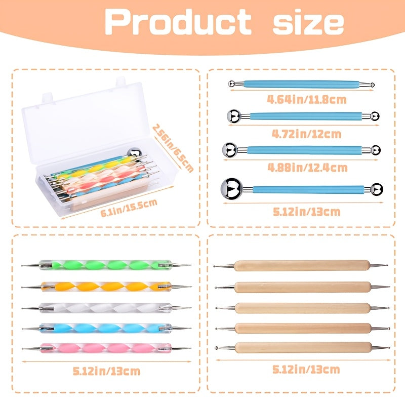 TEMU 14pcs Dotting Tool Set With Storage Box - Stainless Steel Ball Styluses For Rock Painting, Pottery, Clay Modeling & Nail Art Embossing