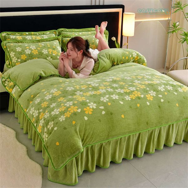 Class A Milk Fleece Four-Piece Set Light Luxury Double Autumn Winter Warm Fleece Anti-static Duvet Cover Bed Sheet Bedding Sets b12