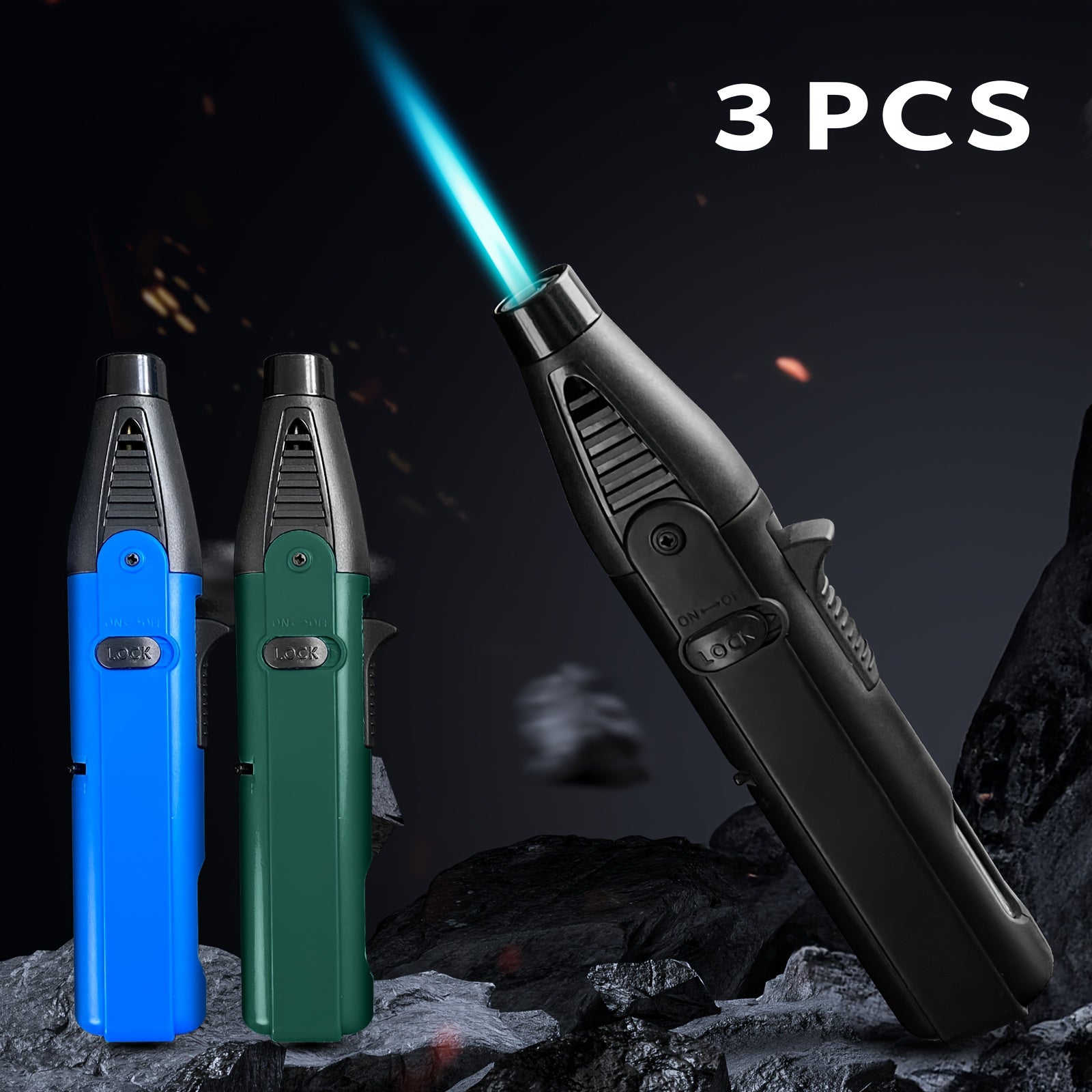 TEMU Torch Lighters Windproof Adjustable Jet Flame Butane Lighter, Refillable Gas For Candles Grill Bbq Fireplaces Baking Camping Gift (butane Not