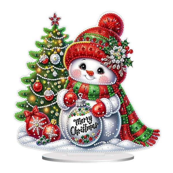 Acrylic Christmas Winter Snowman Desktop Diamond Art Kits Rhinestones Desktop Ornaments 5D DIY Diamond Art Tabletop Decorations Y250114