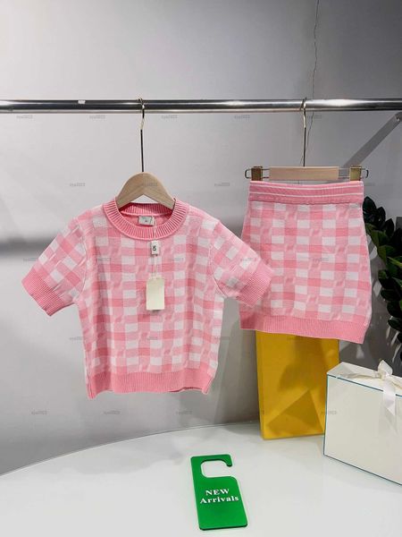 Fashion girls dress summer Knitting design baby skirt set kids designer clothes Multi-color option Short-sleeved T-shirt and skirt