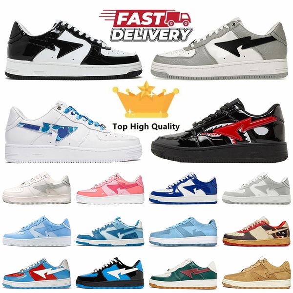 2024 New Hot SK8 Stas Bapestaas Designer Casual Shoes Womens Mens Luxury Patent Skateboarding Trainers Platform Low Shark Face White Metalli