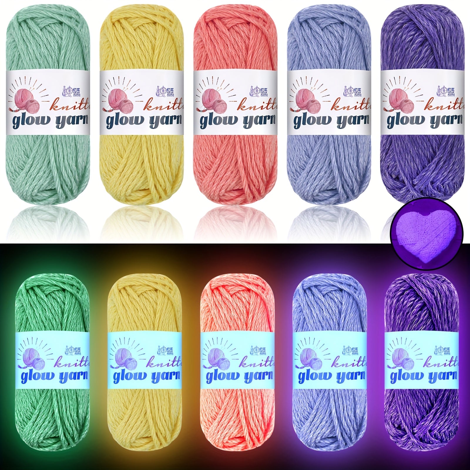 TEMU 5 Rolls Glow In The Dark Yarn Luminous Crochet Yarn For Crocheting Knitting Glow Fingering Sewing Supplies, 54.7 Yd Per Roll (cute Colors),