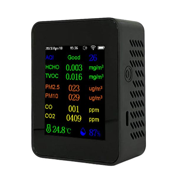 12 In 1 Air Quality Monitor PM2.5 PM10 CO CO2 TVOC HCHO AQI Tester Color Screen WIFI with Time- Date Display for Home Office