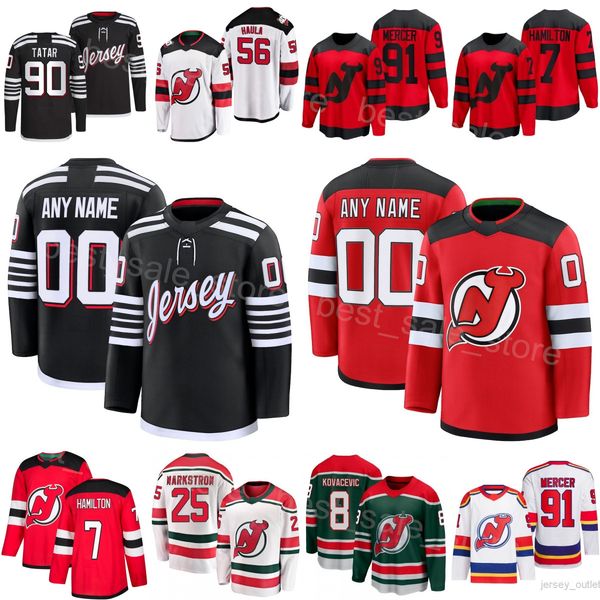 Custom Hockey Devils Jerseys 25 Jacob Markstrom 56 Erik Haula 8 Johnathan Kovacevic 90 Tomas Tatar 14 Nathan Bastian 71 Jonas Siegenthaler T