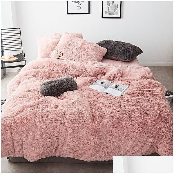 Bedding Sets Pink White Fleece Fabric Winter Thick 20 Pure Color Set Mink Veet Duvet Er Bed Sheet en Pillowcases Drop Delivery Home Otr2G