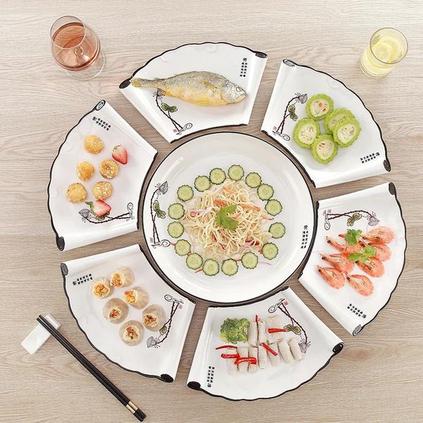 Plates Combination Platter Fan-shaped Dish Set Creative Tableware Reunion Plate Ceramic Dinnerware Bone China