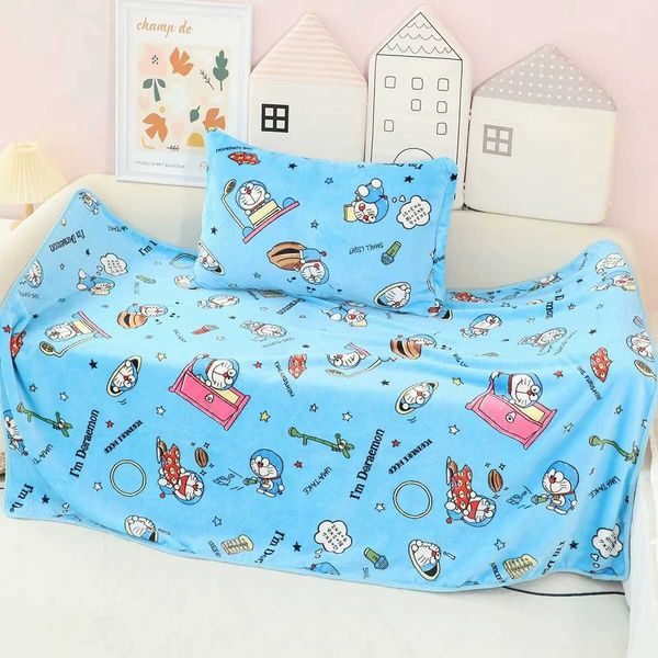 Cute Doraemon Blanket Cartoon Warm Flannel Blanket Pillowcase Lovely Anime Pattern Printing Blanket Bedspread Bedroom Sofa BedC241216