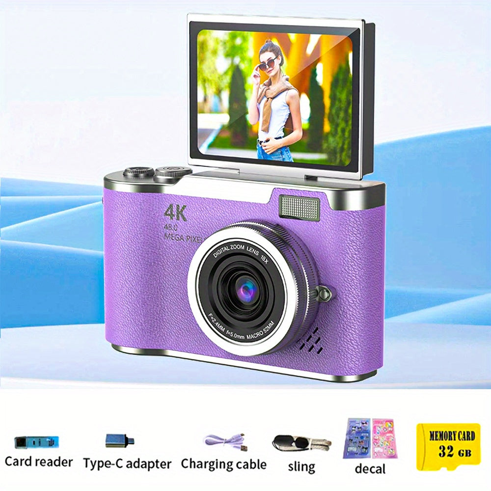 TEMU 4k Flip Screen Digital Camera 4k, 48mp Camera Video Camcorder Rechargeable Camera 2.4 Inch Screen Camcorder, For Valentine's Day, A Must-have