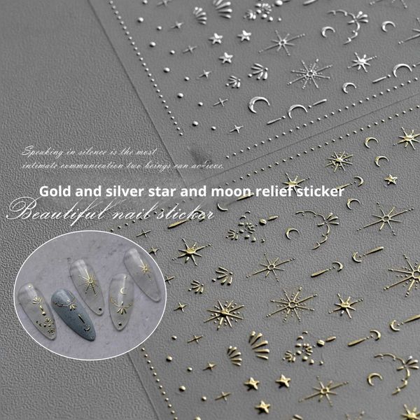 5D Embossed Moon Star Nail Art Stickers - Self-Adhesive Nail Art Decals for Stunning Nail Art DecorationXJ250120