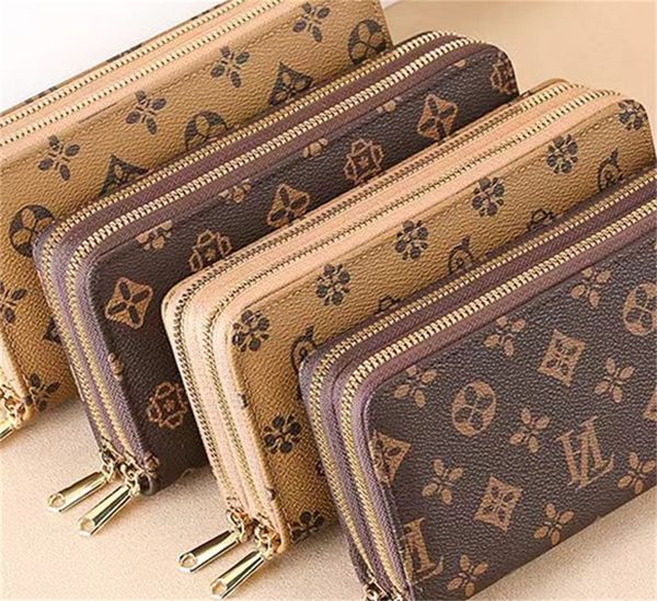 high quality Double zipper designer Wallets Mens Leather Wallet Holders For Brown flower women Purse Luxury Purses Cross Body Wallets Zipper