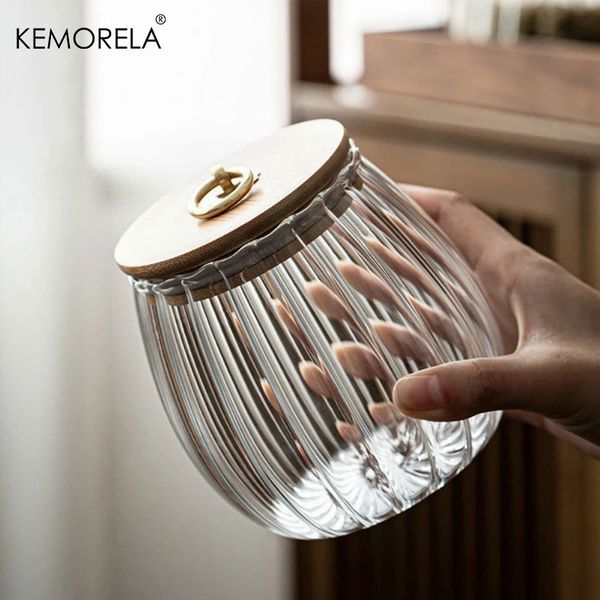Food Container Kitchen Storage Bottles Jar Glass Airtight Canister Grains Tea Coffee Beans Grains Candy Jars Wood Lid Containers 250211