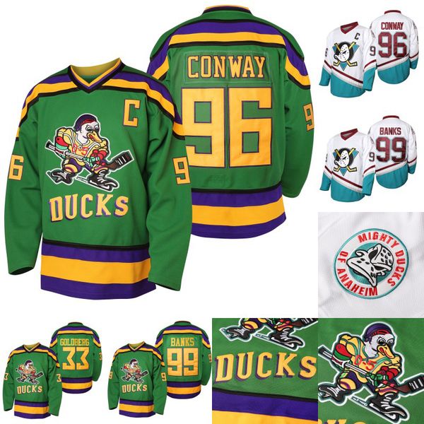 Hockey Jerseys 96 Charlie Conway 1996 Mighty Ducks Movie Hockey Jersey 33 Greg Goldberg 99 Adam Banks Green All Stitched And Embroidery In S