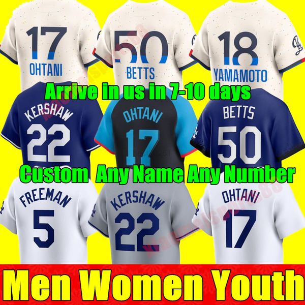 Hot 17 Ohtani Dodgers Baseball Jersey 50 Betts 5 Freeman 34 Valenzuela 18 Yamamoto Custom Men Women Youth Jerseys