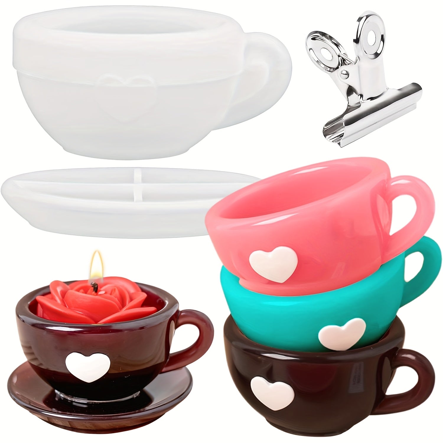 TEMU Silicone Coffee Molds With Heart Patterns - Resin Epoxy Casting Molds For Diy Crafts, Candle Holders, Jewelry Trays, Coasters - Valentine's Day