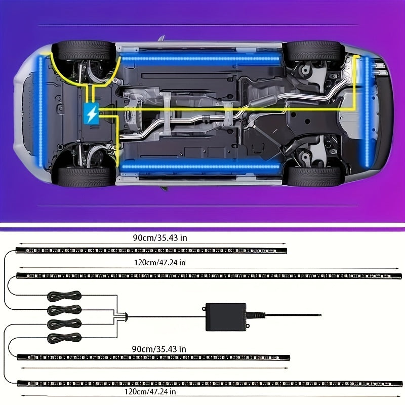 TEMU 4pcs Car Lights, 35in+47in Car Underglow Neon Accent Strip Lights, Rgb 8 Color Sound 16 Million With Wireless Remote Control Underbody Light