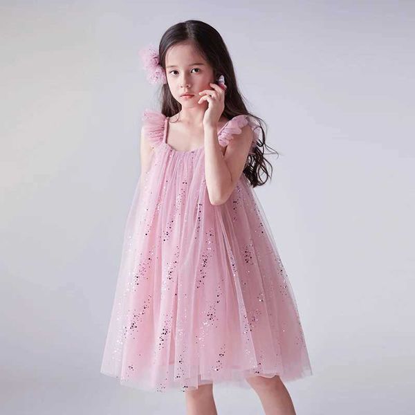 Girl&#039;s Dresses Clothing Sets Summer girl dress sequin birthday princess sheer clothing childrens casual pink clothing baby evening part