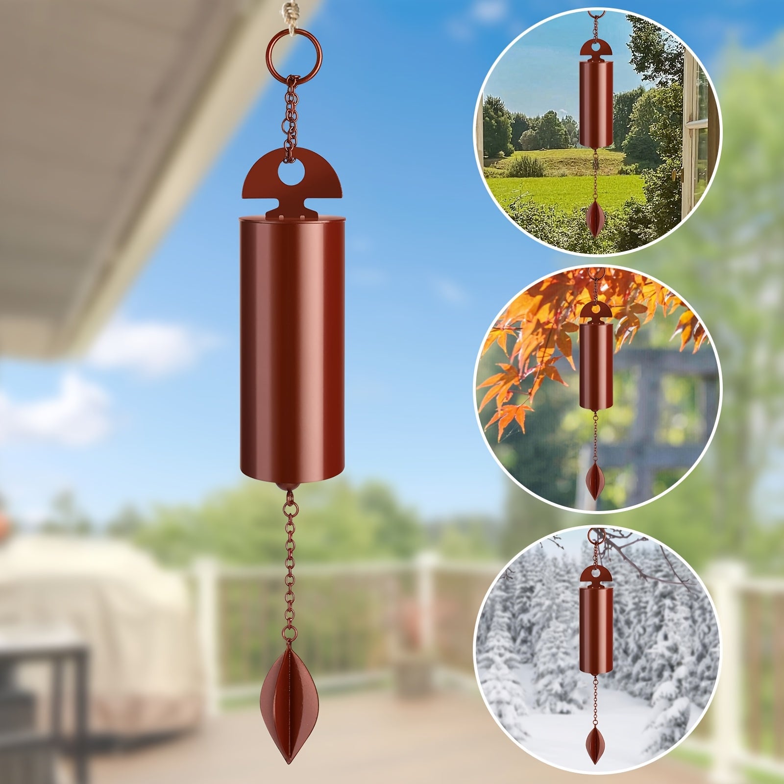 TEMU 2pcs 9.8inch Wind Chimes, Metal Pendant, Deep Tone Retro Hanging Decoration For Home Outdoor Garden, Festival Gift
