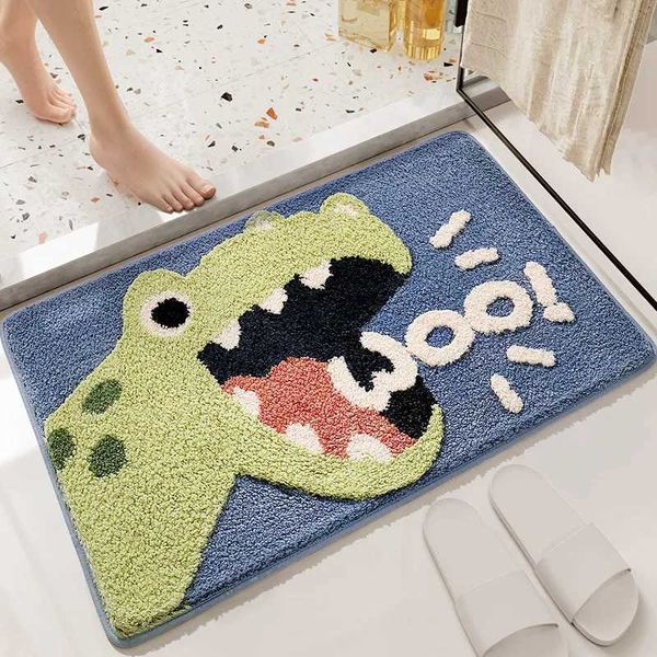 40*60cm Bath Mat Cute Lion Dinosaur Crocodile Bathroom Carpet Flocking Waterproof Non-Slip Shower Rug Entrance Door Foot MatsM240816