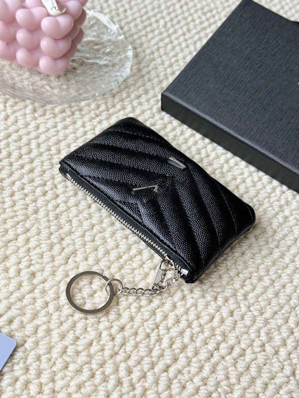 Leather Keychain Coin Purse Wallet with Zipper Key Ring and Card Holder 12 Colors Available