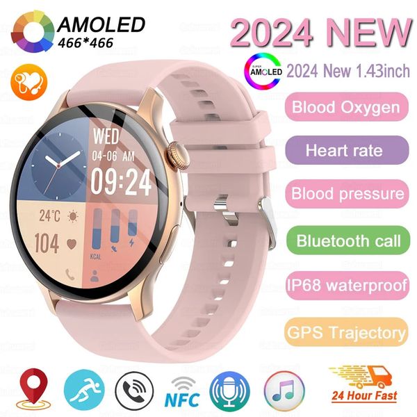 2024 NFC Smart Watch Ladies 6*6 HD Tela Tracker Sports Sports Voice Bluetooth Call Women Women para 250106