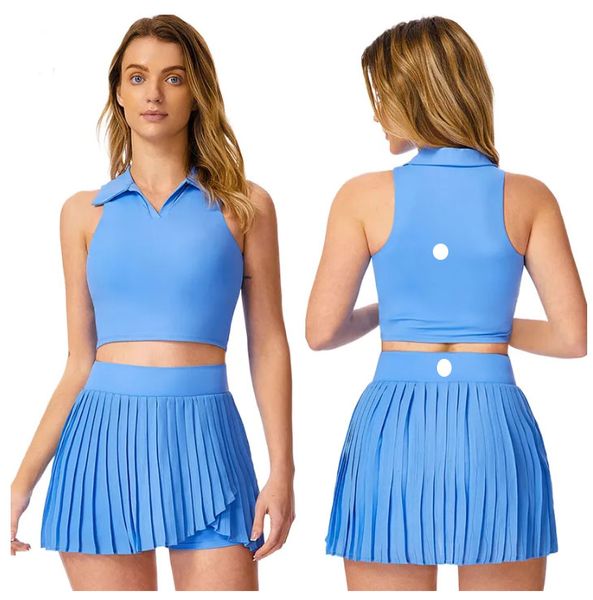 women yoga set Tennis Skirts Pleated Yoga Skirt Gym Clothes Running Fitness Golf Pants Shorts Sports Back Waist Pocket Zipper jump skirt no