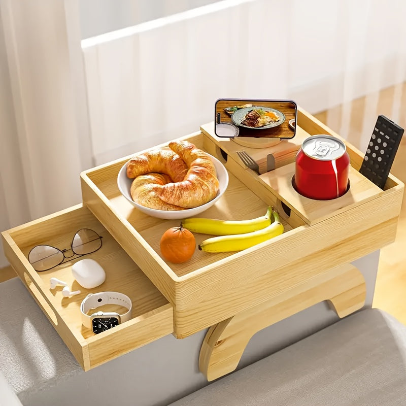 TEMU Foldable Sofa Clip-on Armrest Tray Table With Sliding Drawer - Modern Side Table, Space-saving Clip-on Design For Bedside, Couch, Chair - Easy