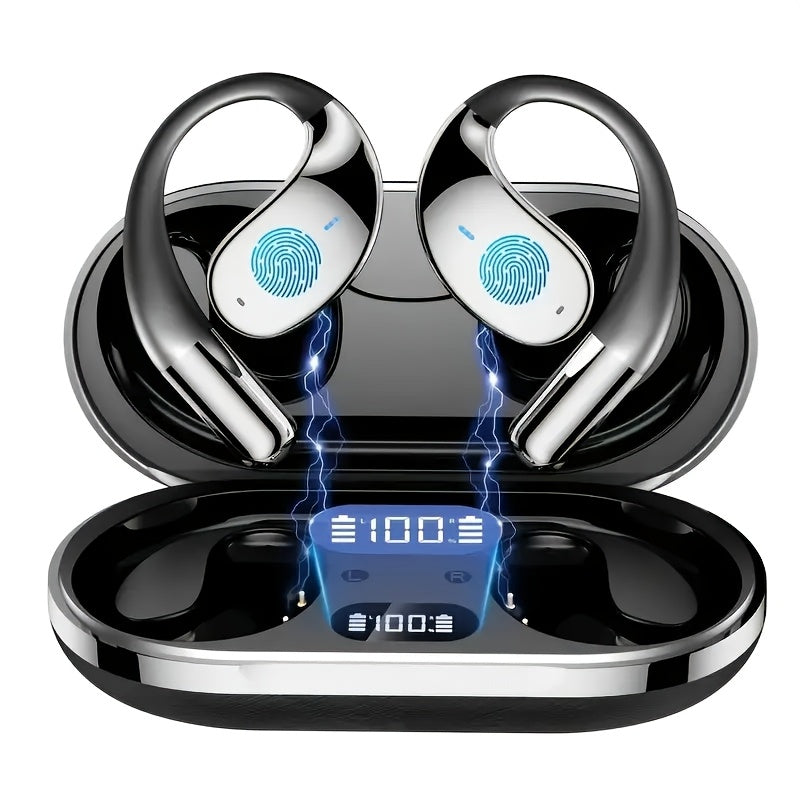 TEMU 80h Wireless Bone Conduction Open-ear Headphones With Noise Cancelling Mic, Stereo Bass & Led Display - 5.4 Wireless, -c Fast, Compatible With