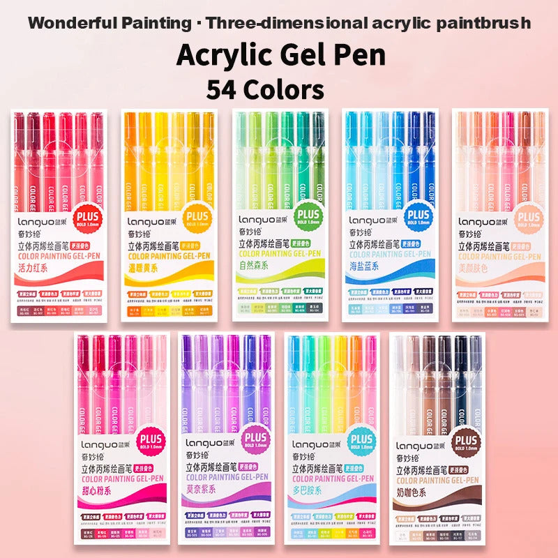 54-6 Color Languo 3D Acrylic paint marker Acrylic gel pen 1.0mm used for rock ceramics glass wood art supplies for drawing 250417