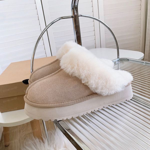 Women Winter Slippers Flat Bottom Slippers Classic Mini Super Boots Tasman Tazz Fur Slippers Sheepskin Funkette Suede Upper Sandals Mule Cas